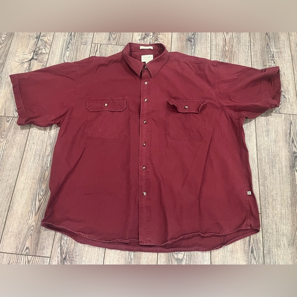 Cabela’s Stonewash Canvas Short Sleeve Button Up Shirt 3XL Red 100% Cotton